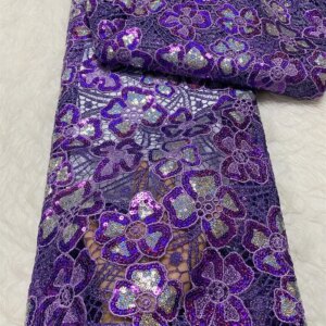Purple African Lace Fabric 2024 High Quality New Embroidered Lace Fabric By Meters 2024 Elegant Fabric For Party Dresses Wp333-2