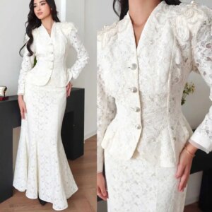 Full Sleeve Lace Prom Blazer 1 Piece V Neck Slim Fit Appliques Tops Customized Fashion Ankle Length Casual Gown