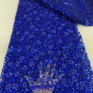High Quality Beaded Lace Fabric For Wedding Fabric Material Royal Blue Bridal Lace Luxury African Lace Fabric with Sequin A630-1