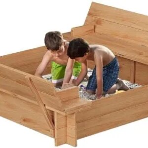 Wooden Sandbox with Cover/Lid, Sand Box with 2 Bench Seats and Bottom Liner, Outdoor Sand Pit for Kids/Toddlers/Childrens, Perfe