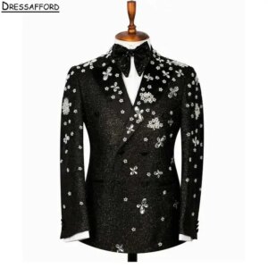 Black Glitter Crystal Men Business Appliques Formal Occasion Tuxedos Grooms Wedding Party Prom Male Suit 2 Piece Blazer Pants