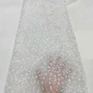 Wholesale Luxury Nigerian Tulle Lace Fabric With Sequins 2025 Embroidery African Beaded French Lace Fabrics for Party Dress