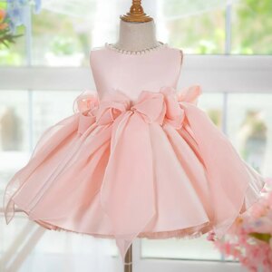 Jill Wish Elegant Sleeveless Pink Baby Pearls Flower Girl Dress Knee Length Princess Wedding Birthday Party Ball Gown J208