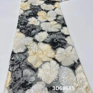 High-end Heavy Beaded Lace Fabric African Sequin Tulle Net Embroidery For Sewing Wedding Gown Dubai Bridal Fabrics