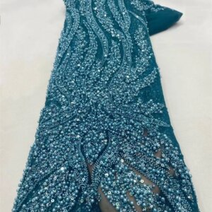 Heavy Pearls Sequins 5yards African Luxury Beaded Lace Fabric High Quality Nigerian Embroidered French Tulle Bridal Lace