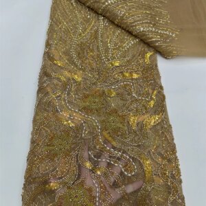 Luxury French Mesh Beaded Lace Fabric High Quality African Long beads Sequins Groom Lace Fabrics For Nigerian Wedding Dress Sew