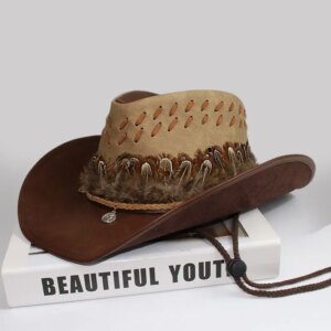 Sunshade warm decorative leather for men and women large brimmed country cowboy hat