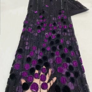 Clearance sale 2025 African Velvet Lace Fabric 5 Yards High Quality Wedding Dress Luxury Sequins Embroidery Nigerian Lace Fabric