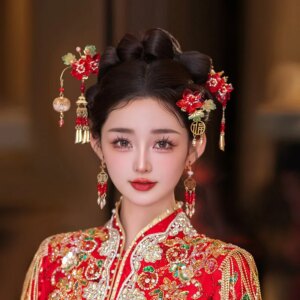 Ornament Chinese Wedding Red Blue Xiuhe Headdress Hairpin National Style Morning Gowns and Gown Wedding Hair Accessories