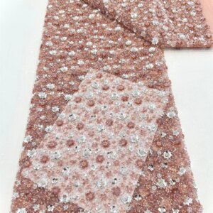 2025 African French Nigerian High End Tulle Lace Fabric With Beads Sequins Embroiderg Mesh for Wedding Party Bride Sewing Dress