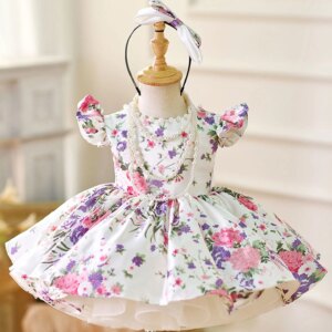Jill Wish Elegant Lilac Puffy Sleeve Flower Girl Dress Knee Length Arabic Princess Baby Wedding Birthday Party Ball Gown J050