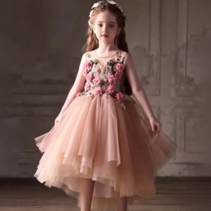 Elegant Dusty Pink Flower Girl Dress Flowers A-Line for Kids Princess Wedding Pageant Birthday Party Prom Gown