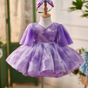 Girls Baby Dress Holiday Dress Purple Sparkly mesh puffy dress PROM dress Formal Party Junior Bridebaptism runway show