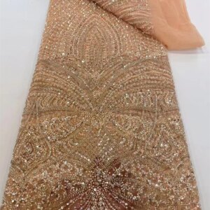 2025 Fashion French Embroidery Beaded Lace Fabric African Nigerian With Sequins Lace Fabric For Wedding Dress