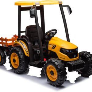 24V Ride on Tractor with Trailer, 4-Gearbox 24volt Dual Motors Metal Frame Battery Powered Electric Tractor Kids Electric Vehicl