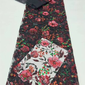Fashion French Mesh 3D Flowers Embroidery Beaded Lace Fabric With Sequins African Nigerian Fabric For Wedding Dress A163-1