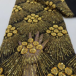 Latest Hot Sale Fashion Africa Lace Fabric High Quality Handmade Embroidery Lace With Beads Sequins Party For Wedding Dress