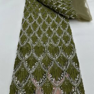 African Beads Lace Fabric 2025 Beaded Lace Fabric France Sequins Nigerian Embroidery Bridal Mesh Lace Fabric For Women Sewing