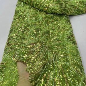 Newest Luxury Heavy Beaded Lace High Quality Net African Sequins Lace Fabric Embroidery 2025 Dresses for Wedding Bridal Dress