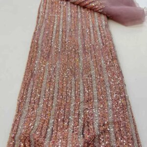 Latest Gold Beaded Lace Fabric African Lace Fabric 5 Yards High Quality 2024 Sequence Red Lace Fabric For Wedding Dresses KB4651