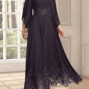 A-Line Evening Gown Wedding Guest Ankle Length 3/4 Sleeves Jewel Neck Chiffon with Ruched Sequin Appliques Dress 2024 Customized