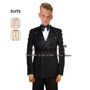Boys’ Attire Suits For Wedding Gemstone Beaded Jacket Pants 2 Pieces Kids Tuxedos Costume Enfant Garçon Mariage Customized 2025