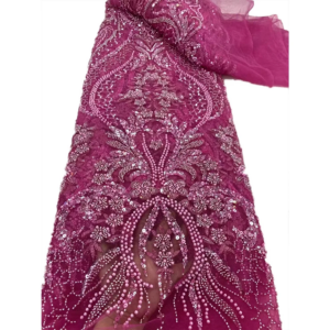 Fashion Beaded Embroidery Printing Lace Fabric 2025 Nigerian Wedding Dresses Women Stones Printed Flower beaded Lace Fabric