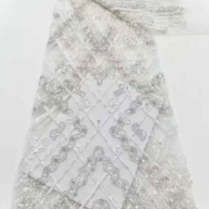 Luxury African Beaded 2025 High Quality Nigerian Sequins With Pearl Lace French Tulle Lace Fabric For Party Dress Sewing