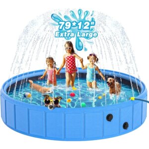 Large Foldable Dog Pool – 0.55MM PVC 2-in-1 Portable Bathtub & Sprinkler for Dogs, Cats, Kids – Heavy Duty, Non-Slip, Summer Wa
