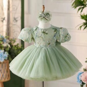 Dreamy Vow Luxury Sage Green Baby Girl Dress Lilac for Holiday Wedding Party Arabic Gown J266