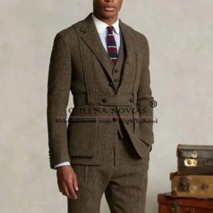 Luxury Bridegroom Wedding Suits Unique Designer Jacket Pants 2 Pieces Man Business Prom Blazer Customized Brown Groom Tuxedos