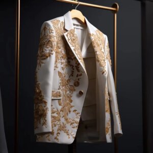 Luxury Men’s Suit Gold Exquisite Embroider Business One Piece Men Blazer Jacket Tailor-Made Groom Formal Occasions Customized