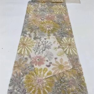 Luxury 3D colors Flower Embroidery Net Lace Fabric Nigerian High Quality Sequins Lace for dancing Party Dress Fabric