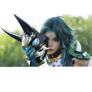 LED Glowing Mask Game Genshin Impact XIAO Cosplay Props Halloween FRP Decorations Adult Toys Raksha Anime Accessories