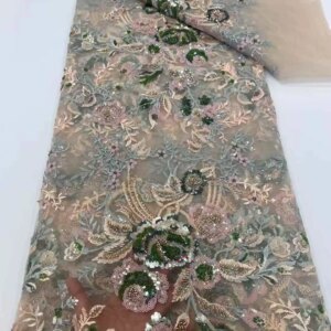 2025 New African French Nigerian Lace Fabric With Beads Sequins Mesh for Embroidery Wedding Party Bride Sewing Dress