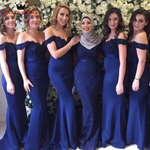 Navy Blue Mermaid Bridesmaid Dresses 2023 Sexy Off The Shoulder Illusion Backless فستان إشبينة العروس Custom Made YM04