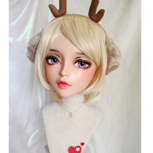 (ChanA)Female Sweet Girl Resin Half Head Kigurumi BJD Eyes Crossdress Cosplay Japanese Anime Role Lolita Mask With Eyes And Wig