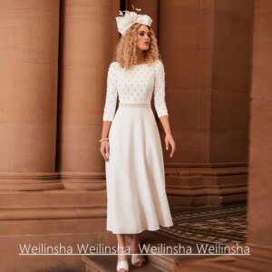 Mother of The Bride Dress Customized Scoop Neck Beading Pearls Tea Length A Line Wedding Guest Gown Cocktail Party Dresses