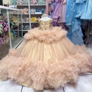 Princess Ball Gown Girls Birthday Party Dresses Customized Puffy Ruffles Flower Girl Dress Little Queens Quinceanera Gowns