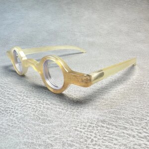 Eyeglass Frames Unique Small Round Vintage Retro Handmade Honey Horn Prescription Man’s Glasses Frames Optical Lenses Eyeglasses