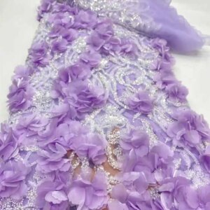 African Lace Fabric 2025 High Quality French 3D Flower Lace Sequins Embroidery Beads Tulle Lace Fabric For Party Dress Sewing