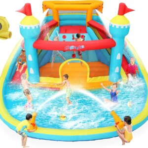 Inflatable Water Slide 10 in 1 Water Park with Splash Pool, Jump Area, 2 Water Slide, Climbing Wall, 2 Water Cannon, Dual Top Sp