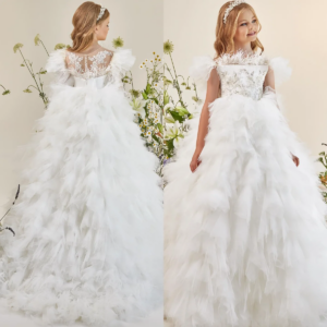 White Feather Flower Girl Dresses For Wedding Princess Girl’s Birthday Gowns First Communion Dresses