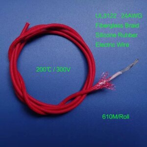 610m/roll UL3122 24 AWG Fiberglass Braid Silicone Rubber Electric Wire Appliances Wiring 300V 200C Heatproof Tinned Copper Cable