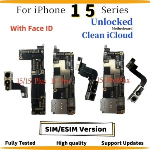 Unlocked Motherboard For iPhone 15 Plus 15 Pro Max With Face ID Clean iCloud Logic Board Support iOS Update SIM/E-SIM Mainboard
