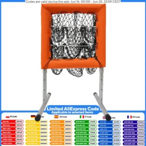 32mm Galvanized Steel Baseball Training Net 70-120cm Adjustable Height Square Pitching Target with 9 Mesh Bags for Practice