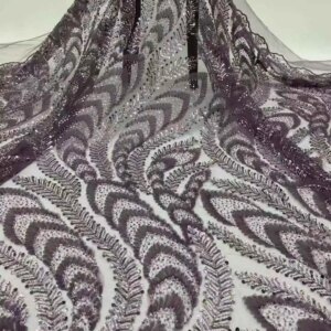 5 Yards African Sequins Lace Fabric 2025 High Quality Lace Embroidery Beaded Mesh Fabric For Women Wedding Party Dress