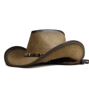 Make old woven leather belt men’s and women’s large brimmed cowboy hat windproof sunshade warm top