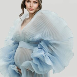 Custom Color Pleated Maternity Photoshoot Dress Long Sleeve Sheer Pregnancy Gown Baby Shower Outfit YEWEN YW243116-1