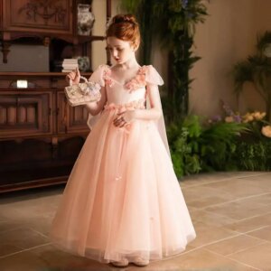 Jill Wish J142 Elegant Blush Flower Girl Dress Handmade Flower Yellow Princess Gown for Kids Wedding Birthday Communion Party